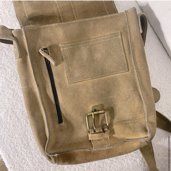 Vintage Tan Suede Leather Cross Body Boho Hobo Shoulder Bag Purse - Picture 11 of 15